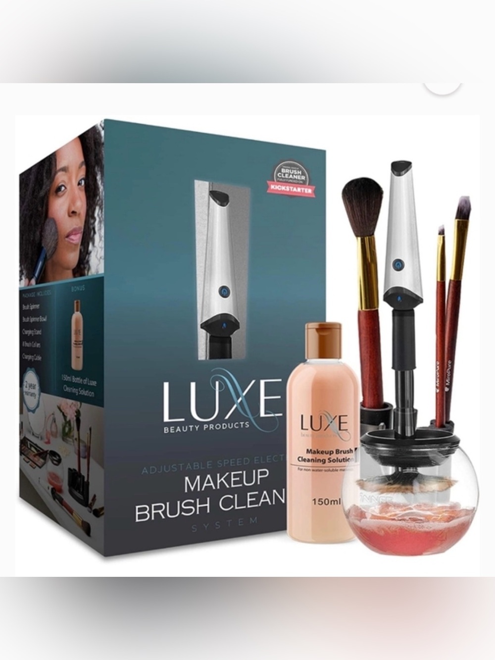 Luxe Electric Makeup Brush Cleaner with 5oz Cleaning Solution & USB Charging